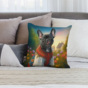 Floral Spendor Black French Bulldog Plush Pillow Case-Cushion Cover-Dog Dad Gifts, Dog Mom Gifts, French Bulldog, Home Decor, Pillows-2