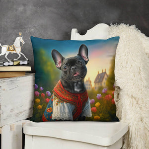 Floral Spendor Black French Bulldog Plush Pillow Case-Cushion Cover-Dog Dad Gifts, Dog Mom Gifts, French Bulldog, Home Decor, Pillows-3