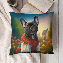 Load image into Gallery viewer, Floral Spendor Black French Bulldog Plush Pillow Case-Cushion Cover-Dog Dad Gifts, Dog Mom Gifts, French Bulldog, Home Decor, Pillows-4