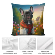 Floral Spendor Black French Bulldog Plush Pillow Case