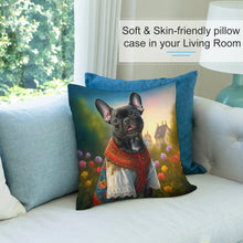 Load image into Gallery viewer, Floral Spendor Black French Bulldog Plush Pillow Case-Cushion Cover-Dog Dad Gifts, Dog Mom Gifts, French Bulldog, Home Decor, Pillows-7