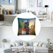 Load image into Gallery viewer, Floral Spendor Black French Bulldog Plush Pillow Case-Cushion Cover-Dog Dad Gifts, Dog Mom Gifts, French Bulldog, Home Decor, Pillows-8