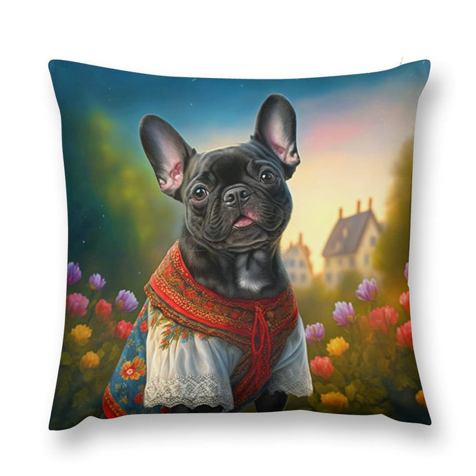 Floral Spendor Black French Bulldog Plush Pillow Case-Cushion Cover-Dog Dad Gifts, Dog Mom Gifts, French Bulldog, Home Decor, Pillows-12 