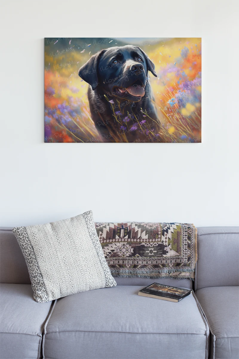 Floral Splendor Black Labrador Wall Art Poster-Art-Black Labrador, Dog Art, Home Decor, Labrador, Poster-3