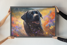 Load image into Gallery viewer, Floral Splendor Black Labrador Wall Art Poster-Art-Black Labrador, Dog Art, Home Decor, Labrador, Poster-1