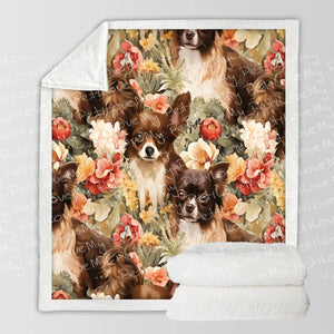 Floral Symphony Chocolate and White Chihuahuas Soft Warm Fleece Blanket-Blanket-Blankets, Chihuahua, Home Decor-10