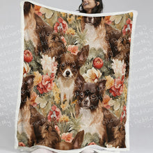 Load image into Gallery viewer, Floral Symphony Chocolate and White Chihuahuas Soft Warm Fleece Blanket-Blanket-Blankets, Chihuahua, Home Decor-11