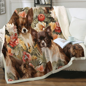 Floral Symphony Chocolate and White Chihuahuas Soft Warm Fleece Blanket-Blanket-Blankets, Chihuahua, Home Decor-12