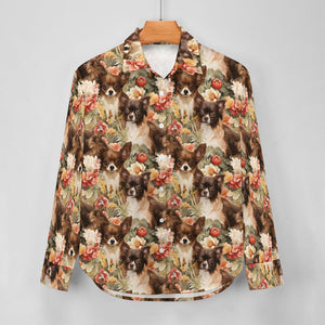Floral Symphony Chocolate and White Chihuahuas Women's Shirt-3