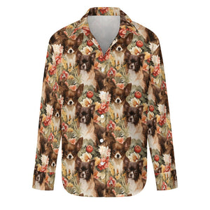 Floral Symphony Chocolate and White Chihuahuas Women's Shirt-S-White-1