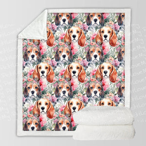 Floral Watercolor Beagle in Blooms Soft Warm Fleece Blanket-Blanket-Beagle, Blankets, Home Decor-10