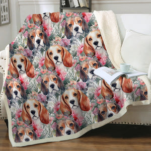 Floral Watercolor Beagle in Blooms Soft Warm Fleece Blanket-Blanket-Beagle, Blankets, Home Decor-12