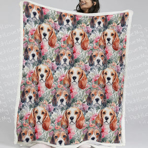 Floral Watercolor Beagle in Blooms Soft Warm Fleece Blanket-Blanket-Beagle, Blankets, Home Decor-2