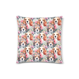 Floral Watercolor Beagle in Blooms Throw Pillow Cover-Cushion Cover-Beagle, Home Decor, Pillows-White1-ONESIZE-2
