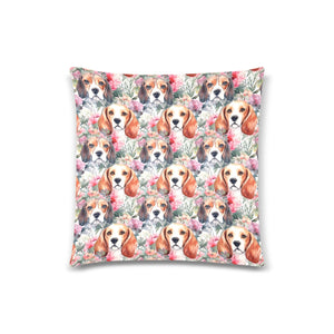 Floral Watercolor Beagle in Blooms Throw Pillow Cover-Cushion Cover-Beagle, Home Decor, Pillows-White1-ONESIZE-1