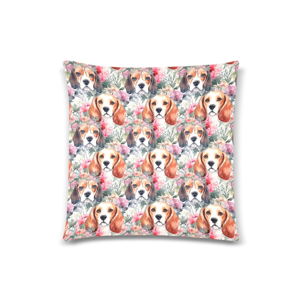 Floral Watercolor Beagle in Blooms Throw Pillow Cover-Cushion Cover-Beagle, Home Decor, Pillows-White1-ONESIZE-1