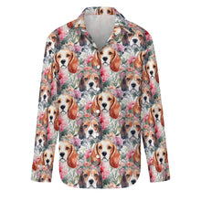 Load image into Gallery viewer, Floral Watercolor Beagle in Blooms Women&#39;s Shirt-S-White1-4