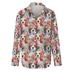 Floral Watercolor Beagle in Blooms Women's Shirt-S-White1-4