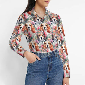 Floral Watercolor Beagle in Blooms Women's Shirt-5