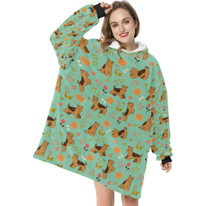 Flower Garden Airedale Terrier Blanket Hoodie-23