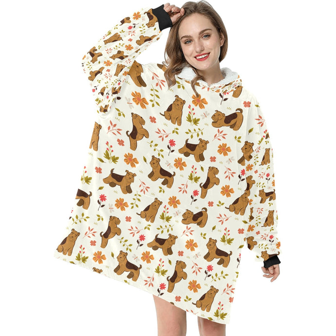 Flower Garden Airedale Terrier Blanket Hoodie-3