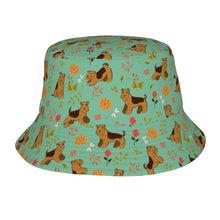 Load image into Gallery viewer, Flower Garden Airedale Terrier Bucket Hat-Hats &amp; Caps-Accessories,Airedale Terrier,Dog Dad Gifts,Dog Mom Gifts,Hats-Mint Green-One Size-9