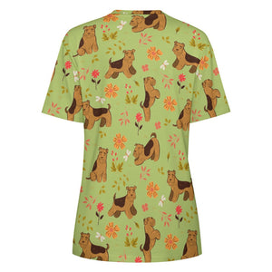 Flower Garden Airedale Terrier Love All Over Print Women's Cotton T-Shirt - 4 Colors-Apparel-Airedale Terrier, Apparel, Shirt, T Shirt-11