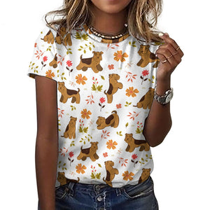 Flower Garden Airedale Terrier Love All Over Print Women's Cotton T-Shirt - 4 Colors-Apparel-Airedale Terrier, Apparel, Shirt, T Shirt-3