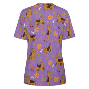 Flower Garden Airedale Terrier Love All Over Print Women's Cotton T-Shirt - 4 Colors-Apparel-Airedale Terrier, Apparel, Shirt, T Shirt-5