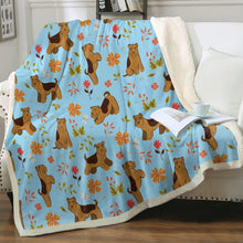 Load image into Gallery viewer, Flower Garden Airedale Terrier Love Soft Warm Fleece Blanket-Blanket-Airedale Terrier, Blankets, Home Decor-Sky Blue-Small-2