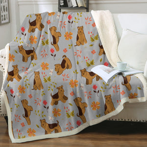 Flower Garden Airedale Terrier Love Soft Warm Fleece Blanket-Blanket-Airedale Terrier, Blankets, Home Decor-Warm Gray-Small-4
