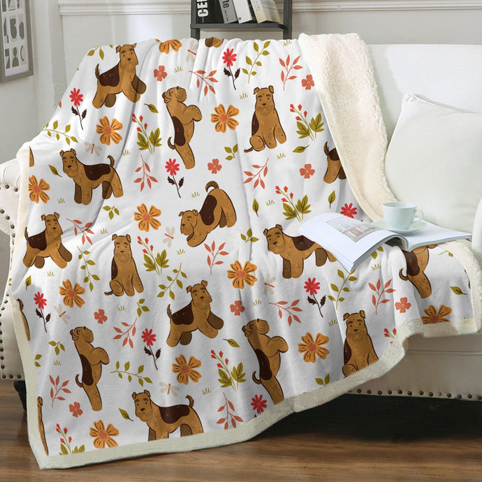 Flower Garden Airedale Terrier Love Soft Warm Fleece Blanket-Blanket-Airedale Terrier, Blankets, Home Decor-Ivory-Small-1