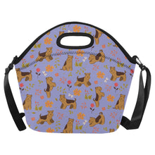 Load image into Gallery viewer, Flower Garden Airedale Terrier Neoprene Lunch Bag-Lavender Purple-ONESIZE-10