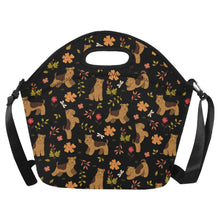 Load image into Gallery viewer, Flower Garden Airedale Terrier Neoprene Lunch Bag-Midnight Black-ONESIZE-2