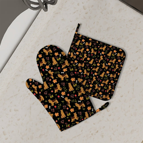 Flower Garden Airedale Terrier Oven Mitts and Pot Holder Set-Kitchen Decor-Accessories,Airedale Terrier,Dog Mom Gifts-1