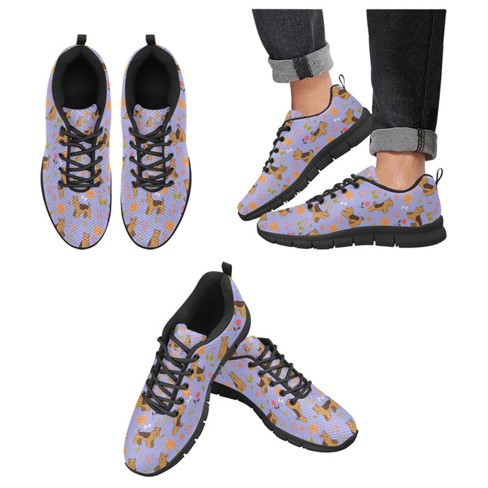 Flower Garden Airedale Terrier Women's Breathable Sneakers-CornflowerBlue_1-US13-36