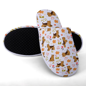 Flower Garden Airedale Terrier Women's Cotton Mop Slippers-Accessories, Airedale Terrier, Dog Mom Gifts, Slippers-14
