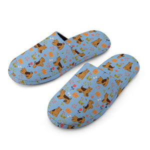 Flower Garden Airedale Terrier Women's Cotton Mop Slippers-18