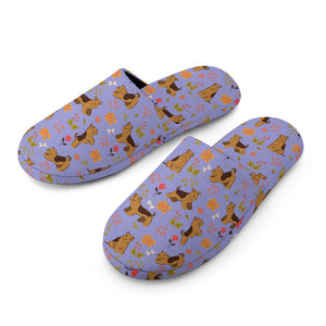 Flower Garden Airedale Terrier Women's Cotton Mop Slippers-32