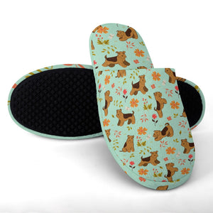 Flower Garden Airedale Terrier Women's Cotton Mop Slippers-Accessories, Airedale Terrier, Dog Mom Gifts, Slippers-9