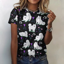 Load image into Gallery viewer, Image of a lady wearing an American Eskimo Dog t-shirt in black color