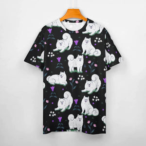 Front image of an American Eskimo Dog t-shirt in the color black