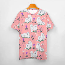 Load image into Gallery viewer, Front image of an American Eskimo Dog t-shirt in the color pink