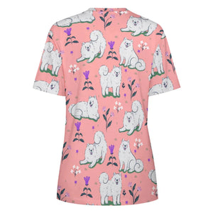 Back image of an American Eskimo Dog t-shirt in the color pink