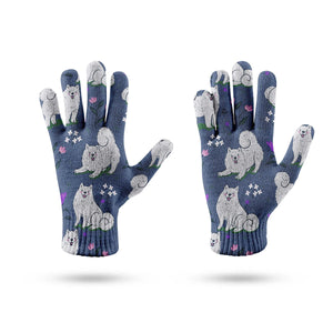 Flower Garden American Eskimo Dog Touch Screen Gloves-Accessories-Accessories, American Eskimo Dog, Dog Dad Gifts, Dog Mom Gifts, Gloves-11