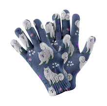 Load image into Gallery viewer, Flower Garden American Eskimo Dog Touch Screen Gloves-Accessories-Accessories, American Eskimo Dog, Dog Dad Gifts, Dog Mom Gifts, Gloves-Navy-3