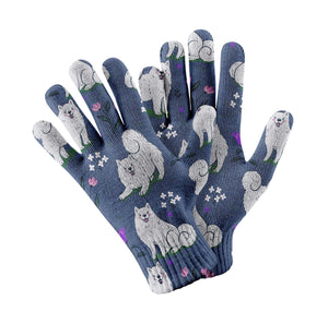 Flower Garden American Eskimo Dog Touch Screen Gloves-Accessories-Accessories, American Eskimo Dog, Dog Dad Gifts, Dog Mom Gifts, Gloves-Navy-3