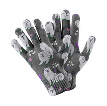 Load image into Gallery viewer, Flower Garden American Eskimo Dog Touch Screen Gloves-Accessories-Accessories, American Eskimo Dog, Dog Dad Gifts, Dog Mom Gifts, Gloves-Gray-4