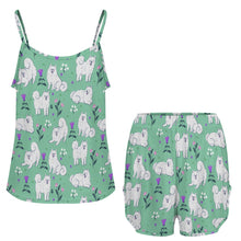 Load image into Gallery viewer, Flower Garden American Eskimo Dog Women&#39;s Cami and Shorts Pajama Set-18