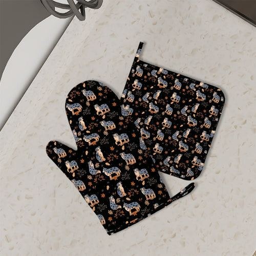 Flower Garden Australian Shepherd Oven Mitts and Pot Holder Set-Kitchen Decor-Accessories,Australian Shepherd,Dog Mom Gifts-1